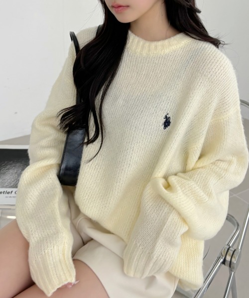 U.S. POLO ASSN.（ユーエスポロアッスン）の「U.S. POLO ASSN./ユーエスポロアッスン クルーネックワンポイントシャギーニット（ニット/セーター・レディース・レッド/アイボリー/ダークブルー/ベージュ/ネイビー・L/M）」の19枚目の写真