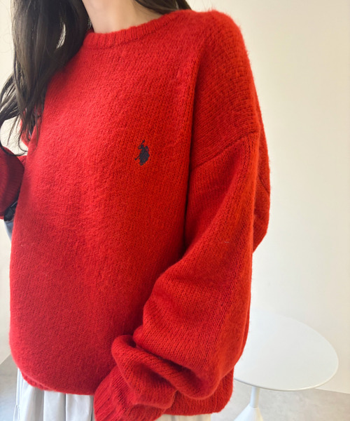U.S. POLO ASSN.（ユーエスポロアッスン）の「U.S. POLO ASSN./ユーエスポロアッスン クルーネックワンポイントシャギーニット（ニット/セーター・レディース・レッド/アイボリー/ダークブルー/ベージュ/ネイビー・L/M）」の6枚目の写真