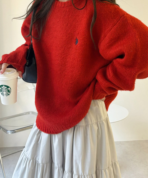 U.S. POLO ASSN.（ユーエスポロアッスン）の「U.S. POLO ASSN./ユーエスポロアッスン クルーネックワンポイントシャギーニット（ニット/セーター・レディース・レッド/アイボリー/ダークブルー/ベージュ/ネイビー・L/M）」の7枚目の写真