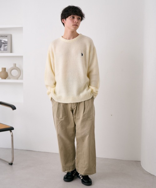 U.S. POLO ASSN.（ユーエスポロアッスン）の「U.S. POLO ASSN./ユーエスポロアッスン クルーネックワンポイントシャギーニット（ニット/セーター・レディース・レッド/アイボリー/ダークブルー/ベージュ/ネイビー・L/M）」の14枚目の写真