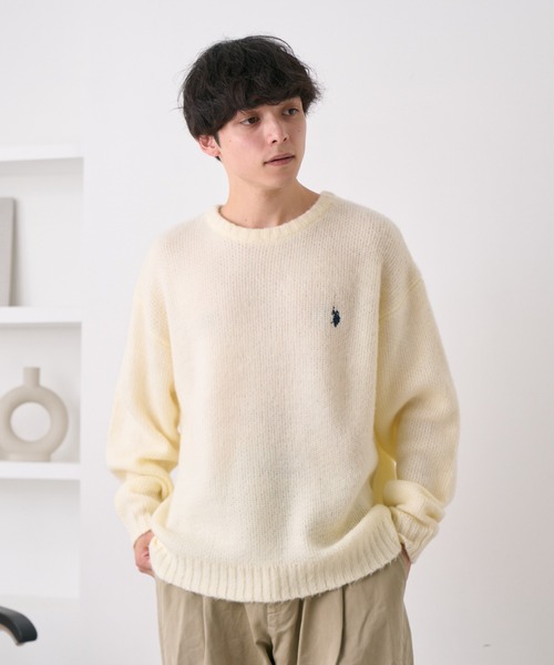 U.S. POLO ASSN.（ユーエスポロアッスン）の「U.S. POLO ASSN./ユーエスポロアッスン クルーネックワンポイントシャギーニット（ニット/セーター・レディース・レッド/アイボリー/ダークブルー/ベージュ/ネイビー・L/M）」の13枚目の写真