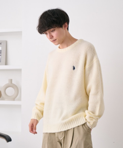 U.S. POLO ASSN.（ユーエスポロアッスン）の「U.S. POLO ASSN./ユーエスポロアッスン クルーネックワンポイントシャギーニット（ニット/セーター・レディース・レッド/アイボリー/ダークブルー/ベージュ/ネイビー・L/M）」の16枚目の写真