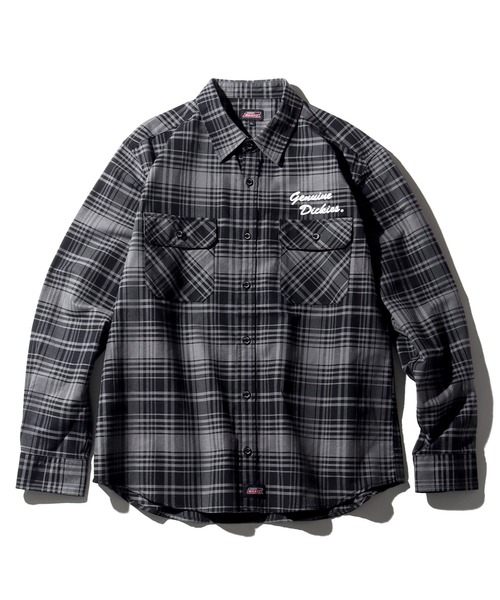 Dickies(ディッキーズ)の「【GENUINE DICKIES/ジェニュインディッキーズ】オックス 刺繍ロゴ入り 長袖 チェック シャツ(シャツ/ブラウス・メンズ・アイボリー/チャコールグレー/レッド・M/L/XL)」の2枚目の写真