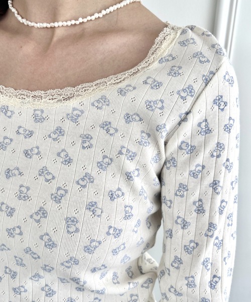 セール】クマちゃんレーストリムトップス（Tシャツ/カットソー 