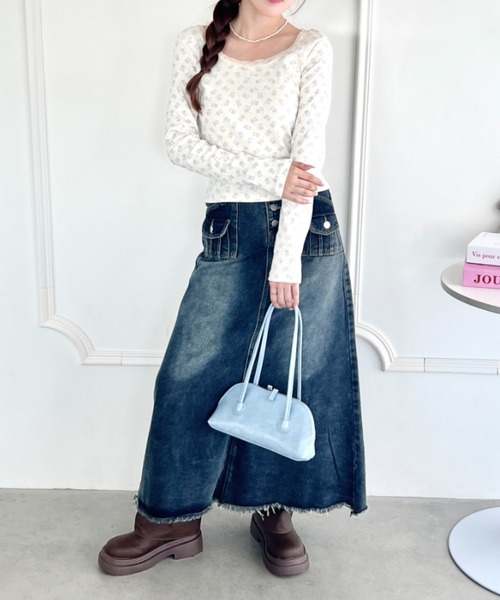 レーストリムプリーツトップス レーストリムフリル衿カットソートップス（P406055）|p.premier