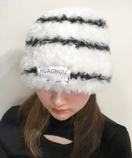 lilful(リルフル)の「ワンポイント ボーダー ファー キャップ(ニットキャップ/ビーニー・レディース・ブラック/ホワイト・F)」の16枚目の写真