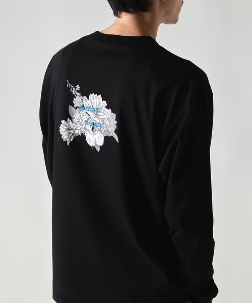 UNION STATION（ユニオンステーション）の「＊WEB限定 バックフラワープリント ルーズフィットロンT（Tシャツ/カットソー・メンズ・ブラック/ホワイト・S/M/L）」の4枚目の写真