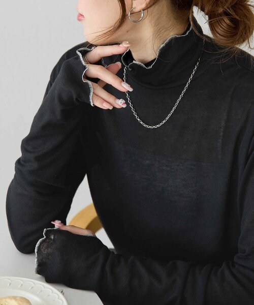 DISCOAT(ディスコート)の「【WEB限定】メロー配色ハイネックロンT(Tシャツ/カットソー・レディース・グリーン/ピンク/ブラック/アイボリー/ブラウン/ホワイト・MEDIUM)」の3枚目の写真