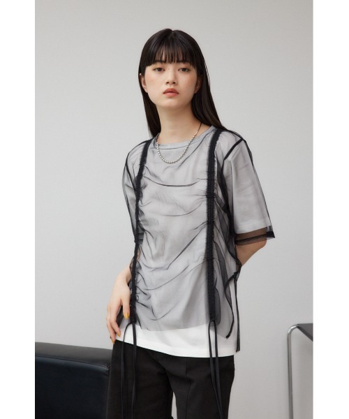 AZUL by moussy(アズールバイマウジー)の「チュールレイヤードドロストトップス(Tシャツ/カットソー・レディース・アイボリー/ブラック/グレー・FREE)」の22枚目の写真