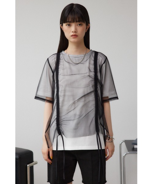 AZUL by moussy(アズールバイマウジー)の「チュールレイヤードドロストトップス(Tシャツ/カットソー・レディース・アイボリー/ブラック/グレー・FREE)」の20枚目の写真
