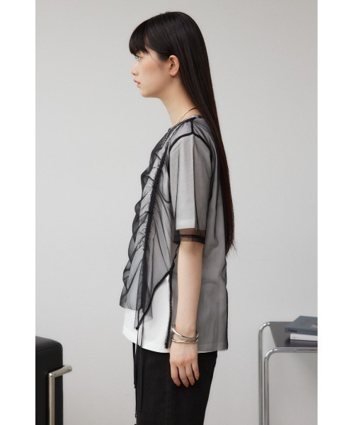AZUL by moussy(アズールバイマウジー)の「チュールレイヤードドロストトップス(Tシャツ/カットソー・レディース・アイボリー/ブラック/グレー・FREE)」の19枚目の写真