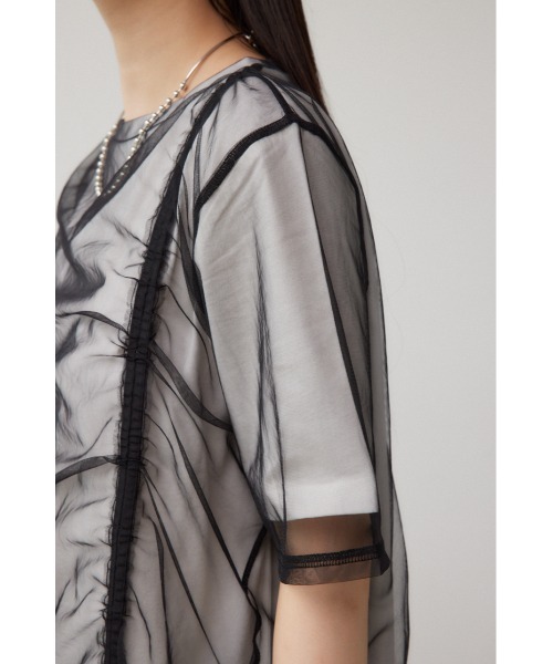AZUL by moussy(アズールバイマウジー)の「チュールレイヤードドロストトップス(Tシャツ/カットソー・レディース・アイボリー/ブラック/グレー・FREE)」の16枚目の写真