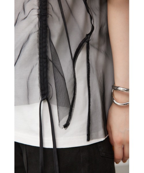 AZUL by moussy(アズールバイマウジー)の「チュールレイヤードドロストトップス(Tシャツ/カットソー・レディース・アイボリー/ブラック/グレー・FREE)」の15枚目の写真