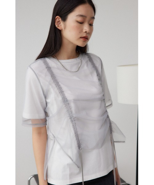 AZUL by moussy(アズールバイマウジー)の「チュールレイヤードドロストトップス(Tシャツ/カットソー・レディース・アイボリー/ブラック/グレー・FREE)」の13枚目の写真