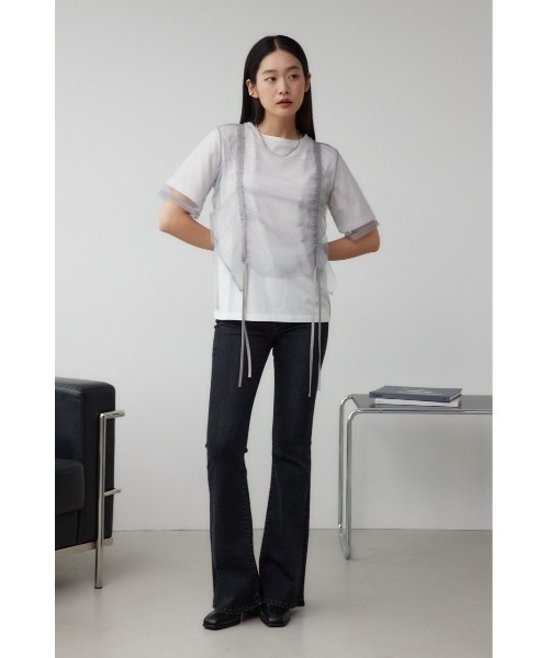 AZUL by moussy(アズールバイマウジー)の「チュールレイヤードドロストトップス(Tシャツ/カットソー・レディース・アイボリー/ブラック/グレー・FREE)」の11枚目の写真