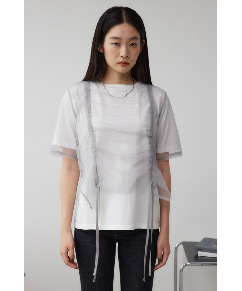 AZUL by moussy(アズールバイマウジー)の「チュールレイヤードドロストトップス(Tシャツ/カットソー・レディース・アイボリー/ブラック/グレー・FREE)」の10枚目の写真