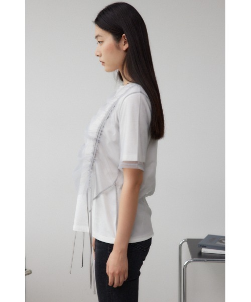 AZUL by moussy(アズールバイマウジー)の「チュールレイヤードドロストトップス(Tシャツ/カットソー・レディース・アイボリー/ブラック/グレー・FREE)」の9枚目の写真