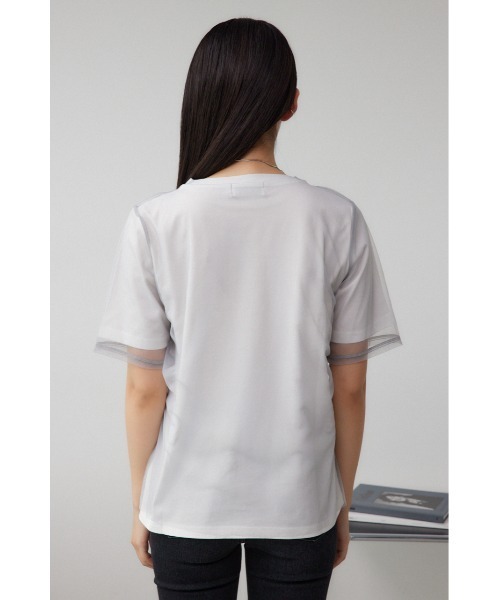 AZUL by moussy(アズールバイマウジー)の「チュールレイヤードドロストトップス(Tシャツ/カットソー・レディース・アイボリー/ブラック/グレー・FREE)」の8枚目の写真
