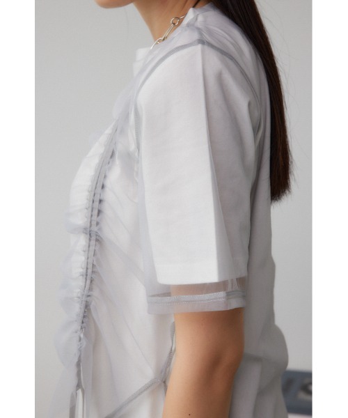 AZUL by moussy(アズールバイマウジー)の「チュールレイヤードドロストトップス(Tシャツ/カットソー・レディース・アイボリー/ブラック/グレー・FREE)」の6枚目の写真