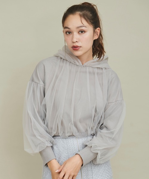 31 Sons de mode(トランテアン ソン ドゥ モード)の「チュールレイヤードパーカー(パーカー・レディース・オフホワイト/グレー・フリー)」の18枚目の写真