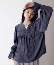 VIS | 割繊シャーリングミニフリルブラウス/洗える(シャツ/ブラウス)