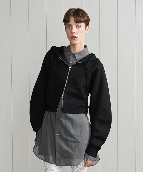 H　BEAUTY&YOUTH UNITED ARROWS（エイチビューティーアンドユースユナイテッドアローズ）の「＜H＞ウールスムース ジップパーカー（パーカー・レディース・ブラック/ワインレッド・FREE）」の2枚目の写真