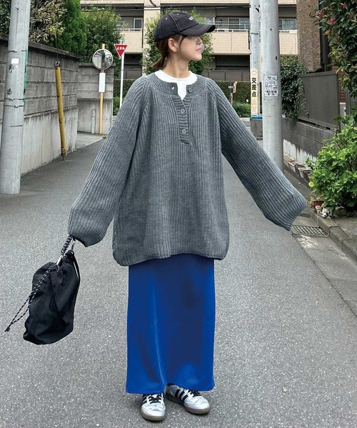 CORNERS by KR（コーナーズバイケーアール）の「【CORNERS by KR】ローゲージヘンリーネックニット【セットアップ可能】（ニット/セーター・レディース・アイボリー/ライトグレー/ブラック/ネイビー/ブラウン/グレー・M/L）」の14枚目の写真