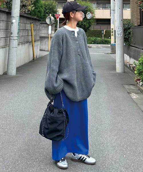 CORNERS by KR（コーナーズバイケーアール）の「【CORNERS by KR】ローゲージヘンリーネックニット【セットアップ可能】（ニット/セーター・レディース・アイボリー/ライトグレー/ブラック/ネイビー/ブラウン/グレー・M/L）」の15枚目の写真