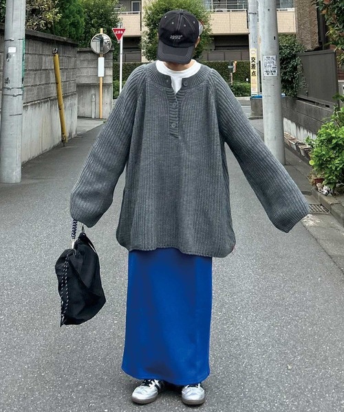 CORNERS by KR（コーナーズバイケーアール）の「【CORNERS by KR】ローゲージヘンリーネックニット【セットアップ可能】（ニット/セーター・レディース・アイボリー/ライトグレー/ブラック/ネイビー/ブラウン/グレー・M/L）」の16枚目の写真