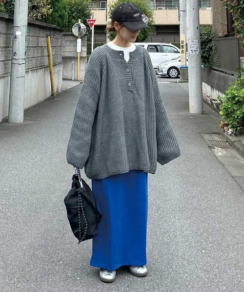 CORNERS by KR（コーナーズバイケーアール）の「【CORNERS by KR】ローゲージヘンリーネックニット【セットアップ可能】（ニット/セーター・レディース・アイボリー/ライトグレー/ブラック/ネイビー/ブラウン/グレー・M/L）」の17枚目の写真