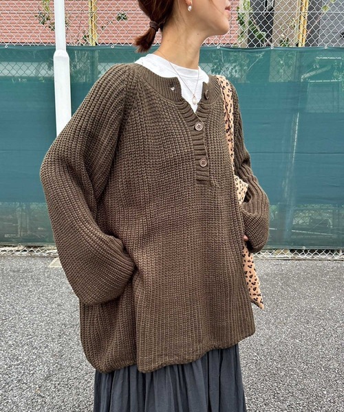 CORNERS by KR（コーナーズバイケーアール）の「【CORNERS by KR】ローゲージヘンリーネックニット【セットアップ可能】（ニット/セーター・レディース・アイボリー/ライトグレー/ブラック/ネイビー/ブラウン/グレー・M/L）」の20枚目の写真