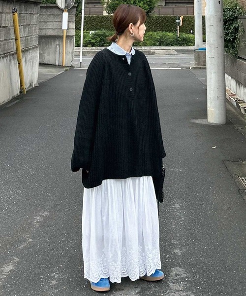 CORNERS by KR（コーナーズバイケーアール）の「【CORNERS by KR】ローゲージヘンリーネックニット【セットアップ可能】（ニット/セーター・レディース・アイボリー/ライトグレー/ブラック/ネイビー/ブラウン/グレー・M/L）」の9枚目の写真