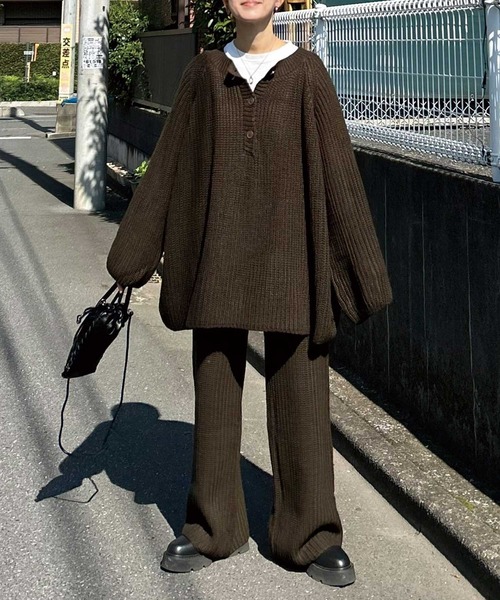 【CORNERS by KR】ローゲージヘンリーネックニット【セットアップ可能】(ニット/セーター)|CORNERS by KR(コーナーズバイケーアール) 【CORNERS by KR】ローゲージヘンリーネックニット【セットアップ可能】(ニット/セーター)|CORNERS by KR(コーナーズバイケーアール)