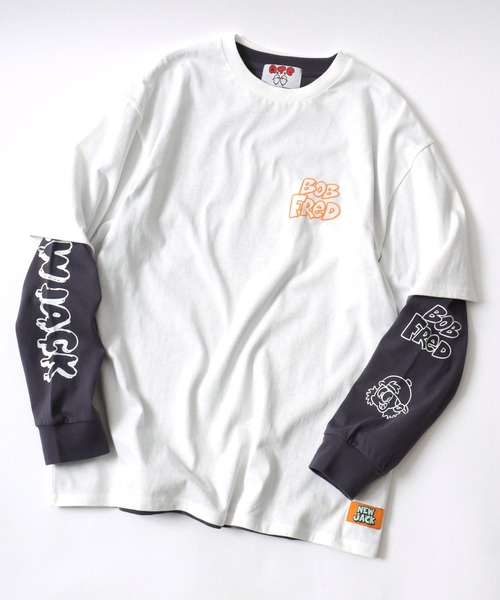 【セール】「2点セット」NEWJACK（ニュージャック）イラストグラフィックバックプリント 半袖Ｔシャツ×長袖ロンT メンズ レディース ユニセックス（Tシャツ/カットソー）｜NEW JACK（ニュージャック）