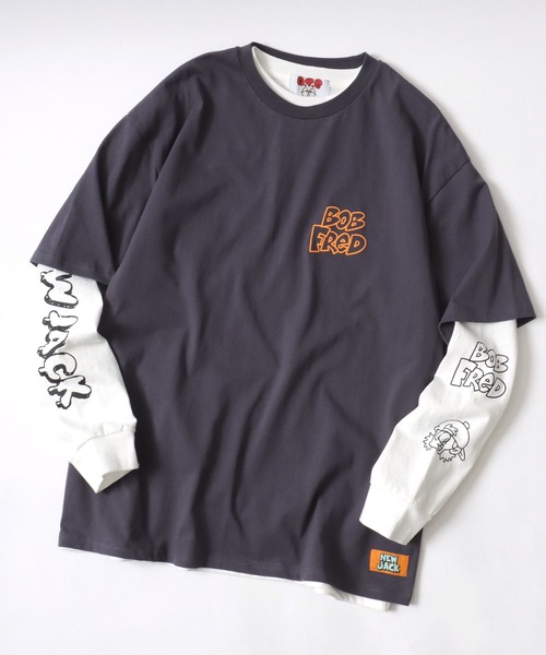 【セール】「2点セット」NEWJACK（ニュージャック）イラストグラフィックバックプリント 半袖Ｔシャツ×長袖ロンT メンズ レディース ユニセックス（Tシャツ/カットソー）｜NEW JACK（ニュージャック）