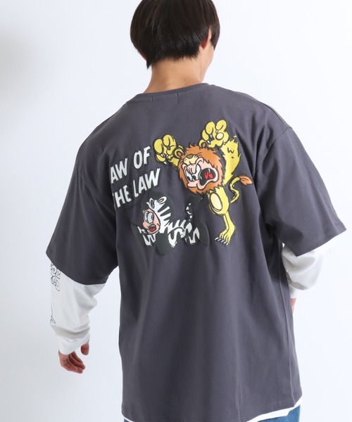【セール】「2点セット」NEWJACK（ニュージャック）イラストグラフィックバックプリント 半袖Ｔシャツ×長袖ロンT メンズ レディース ユニセックス（Tシャツ/カットソー）｜NEW JACK（ニュージャック）