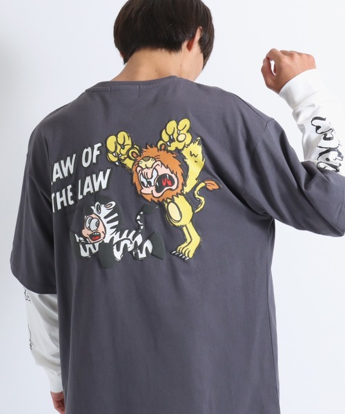 【セール】「2点セット」NEWJACK（ニュージャック）イラストグラフィックバックプリント 半袖Ｔシャツ×長袖ロンT メンズ レディース ユニセックス（Tシャツ/カットソー）｜NEW JACK（ニュージャック）