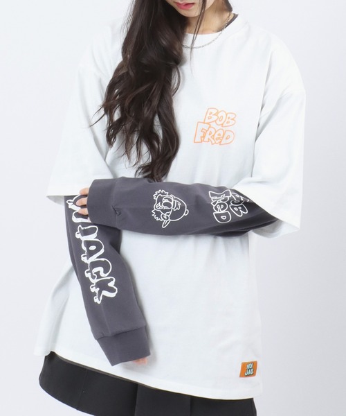 【セール】「2点セット」NEWJACK（ニュージャック）イラストグラフィックバックプリント 半袖Ｔシャツ×長袖ロンT メンズ レディース ユニセックス（Tシャツ/カットソー）｜NEW JACK（ニュージャック）