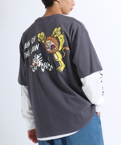 【セール】「2点セット」NEWJACK（ニュージャック）イラストグラフィックバックプリント 半袖Ｔシャツ×長袖ロンT メンズ レディース ユニセックス（Tシャツ/カットソー）｜NEW JACK（ニュージャック）