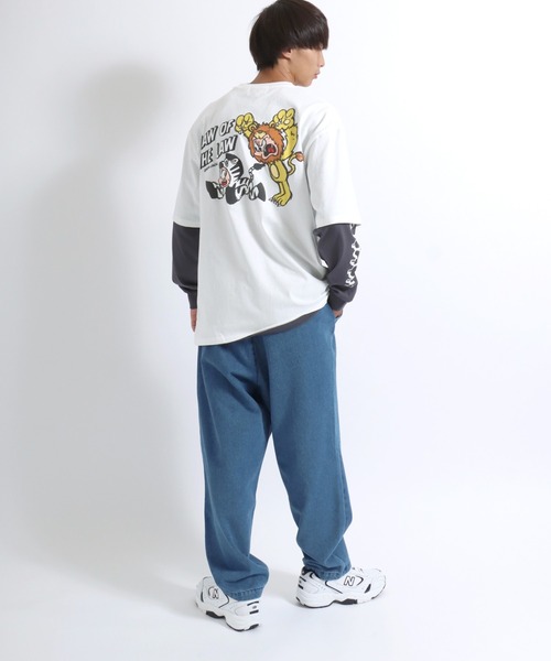 【セール】「2点セット」NEWJACK（ニュージャック）イラストグラフィックバックプリント 半袖Ｔシャツ×長袖ロンT メンズ レディース ユニセックス（Tシャツ/カットソー）｜NEW JACK（ニュージャック）