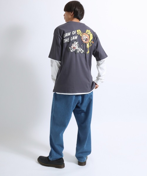 【セール】「2点セット」NEWJACK（ニュージャック）イラストグラフィックバックプリント 半袖Ｔシャツ×長袖ロンT メンズ レディース ユニセックス（Tシャツ/カットソー）｜NEW JACK（ニュージャック）