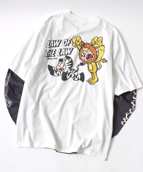 【セール】「2点セット」NEWJACK（ニュージャック）イラストグラフィックバックプリント 半袖Ｔシャツ×長袖ロンT メンズ レディース ユニセックス（Tシャツ/カットソー）｜NEW JACK（ニュージャック）