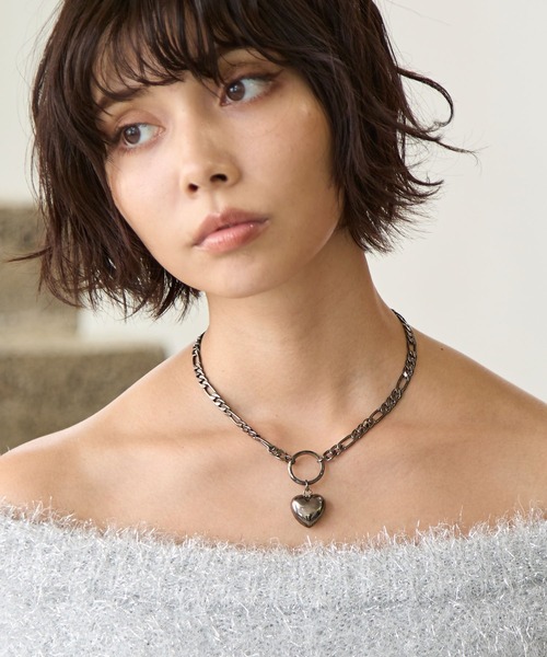 PAGEBOY（ページボーイ）の「ハートリングネックレス（ネックレス・レディース・ブラック/シルバー・FREE）」の9枚目の写真