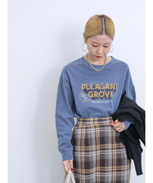 Samansa Mos2 blue（サマンサモスモスブルー）の「ピグメントアソートプリントロンT（Tシャツ/カットソー・レディース・ブルー/チャコールグレー/シルバーグレー・F）」の7枚目の写真