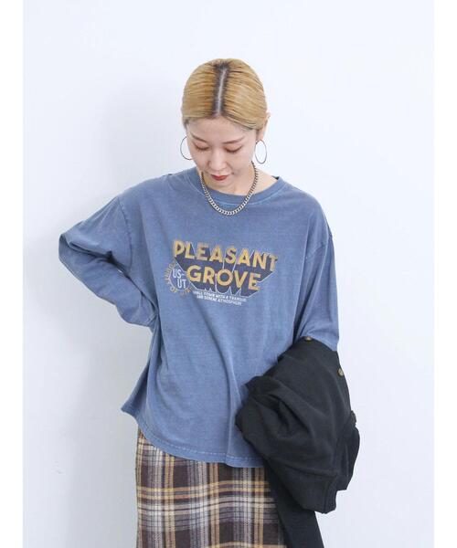 Samansa Mos2 blue（サマンサモスモスブルー）の「ピグメントアソートプリントロンT（Tシャツ/カットソー・レディース・ブルー/チャコールグレー/シルバーグレー・F）」の8枚目の写真
