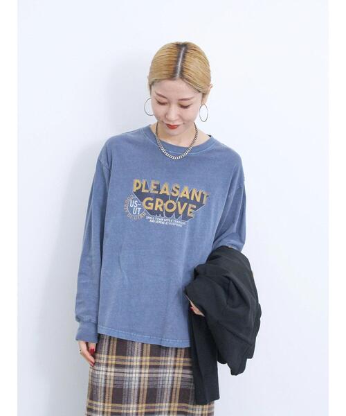 Samansa Mos2 blue（サマンサモスモスブルー）の「ピグメントアソートプリントロンT（Tシャツ/カットソー・レディース・ブルー/チャコールグレー/シルバーグレー・F）」の10枚目の写真