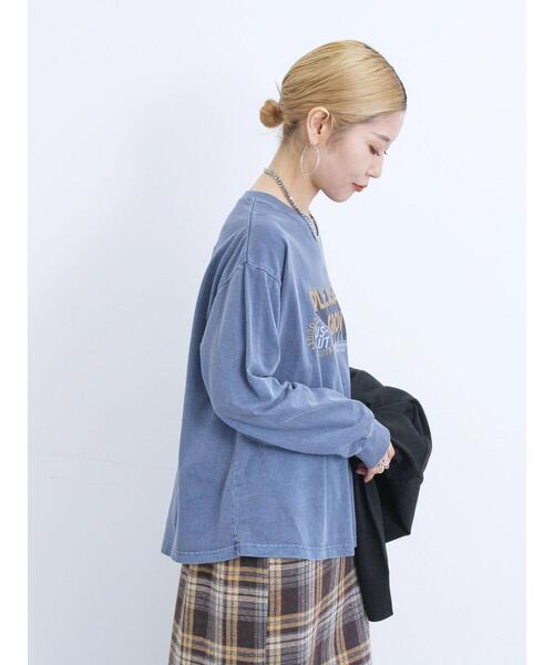Samansa Mos2 blue（サマンサモスモスブルー）の「ピグメントアソートプリントロンT（Tシャツ/カットソー・レディース・ブルー/チャコールグレー/シルバーグレー・F）」の11枚目の写真