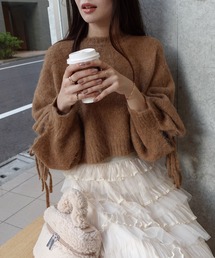 CORNERS | 袖リボン起毛シャギーショートニット(ニット/セーター)