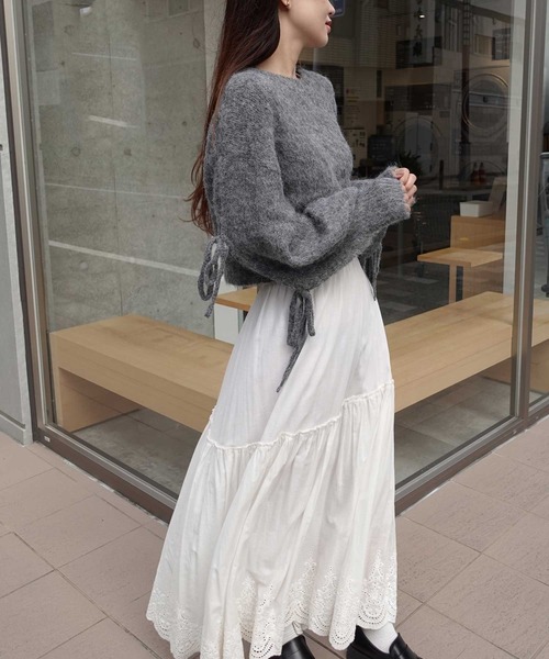 CORNERS（コーナーズ）の「袖リボン起毛シャギーショートニット（ニット/セーター・レディース・パープル/ベージュ/ブルー/グレー・M）」の7枚目の写真