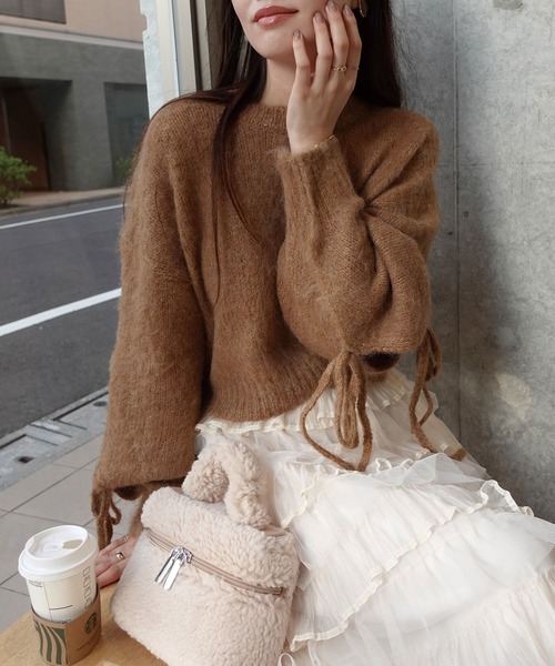 CORNERS（コーナーズ）の「袖リボン起毛シャギーショートニット（ニット/セーター・レディース・パープル/ベージュ/ブルー/グレー・M）」の14枚目の写真